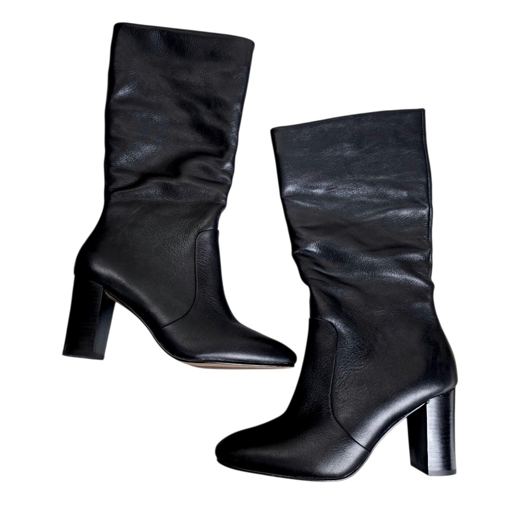 Johnston & Murphy Womens Charlotte Black Leather Slouch Heel Boots Shoe Size 7.5